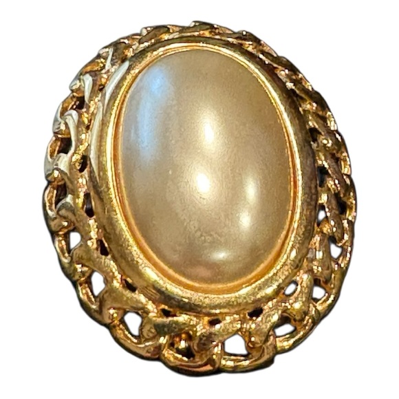 Napier Marked Vintage 80’s Faux Pearl Cabochon Gold Filagree JB5 - Picture 4 of 6
